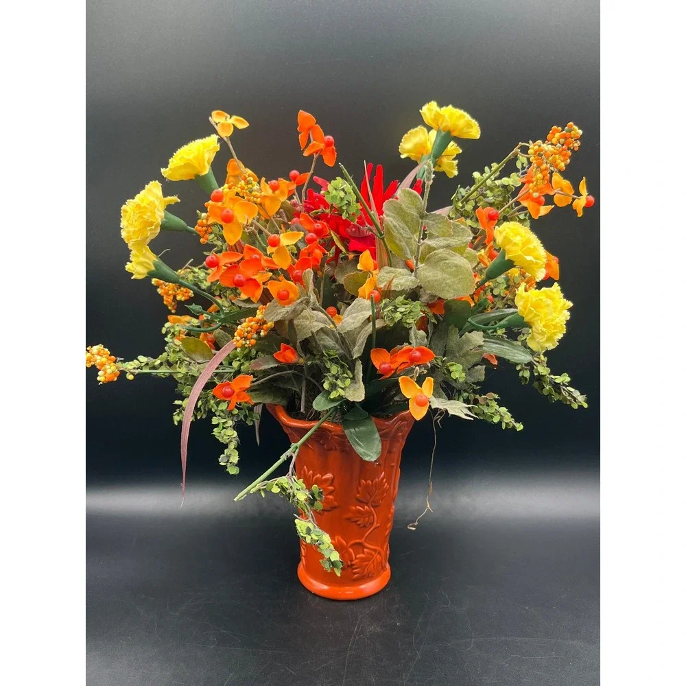 Burnt Orange Vase Faux Flower Arrangement‎ 13